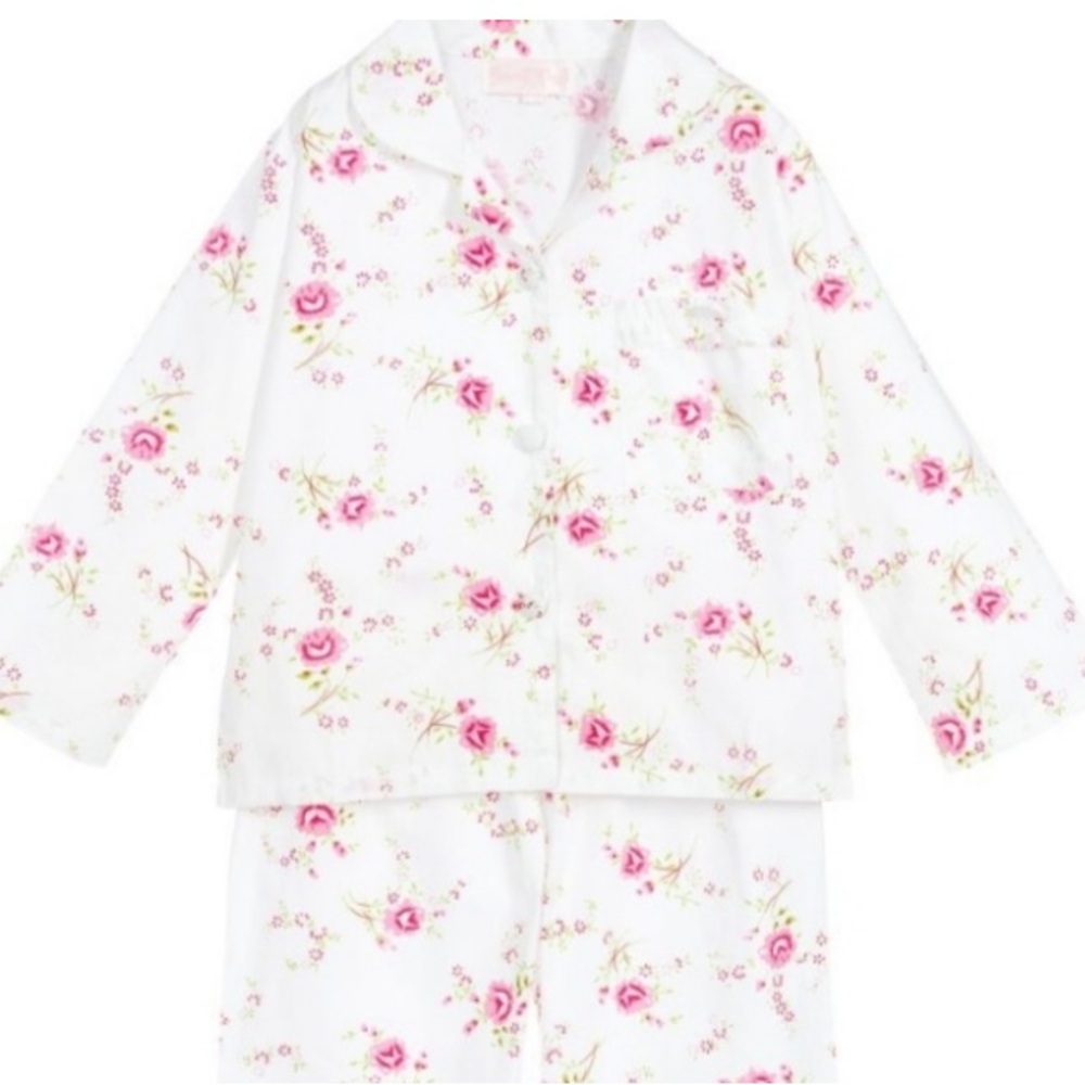 Powell craft pajama top womens small 100% cotton white pink Floral button
